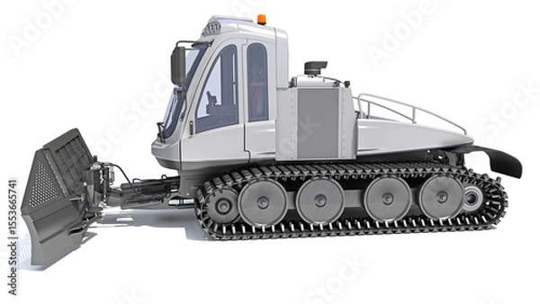 Fototapeta Snow Groomer Snowcat in Clay Style Render on White Background 3D Rendering