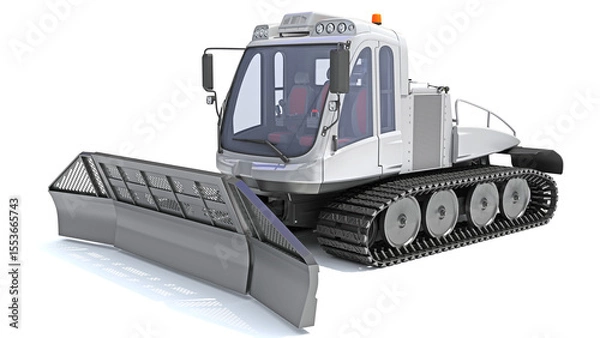 Fototapeta Snow Groomer Snowcat in Clay Style Render on White Background 3D Rendering