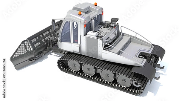 Fototapeta Snow Groomer Snowcat in Clay Style Render on White Background 3D Rendering