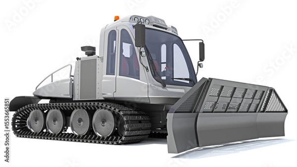Fototapeta Snow Groomer Snowcat in Clay Style Render on White Background 3D Rendering