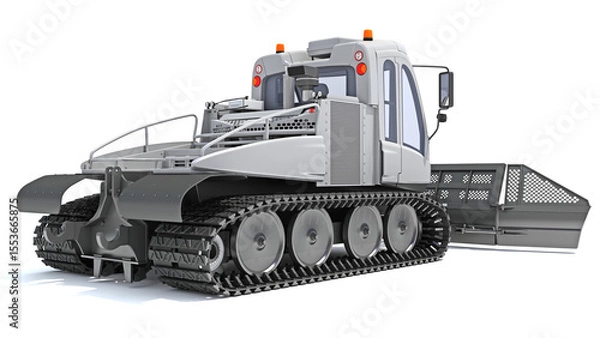Fototapeta Snow Groomer Snowcat in Clay Style Render on White Background 3D Rendering