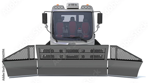 Fototapeta Snow Groomer Snowcat in Clay Style Render on White Background 3D Rendering