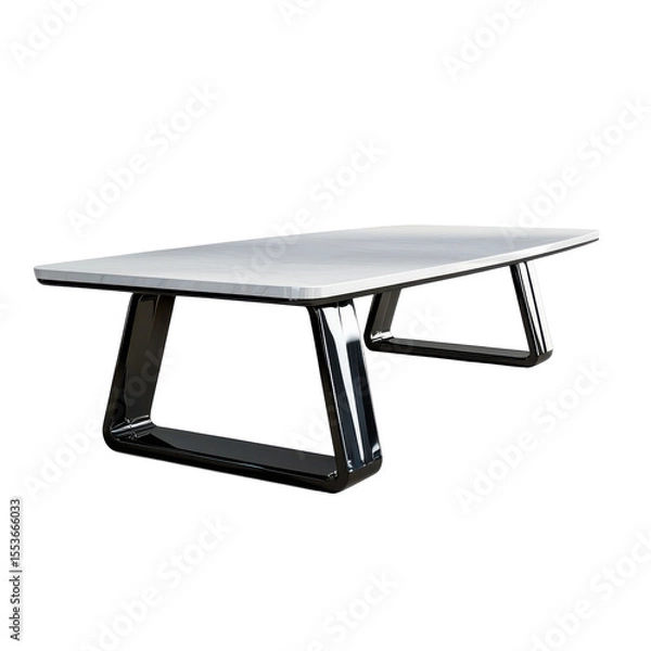 Fototapeta Long rectangular conference table with minimalist style and metal legs, designed for formal meetings on transparent background