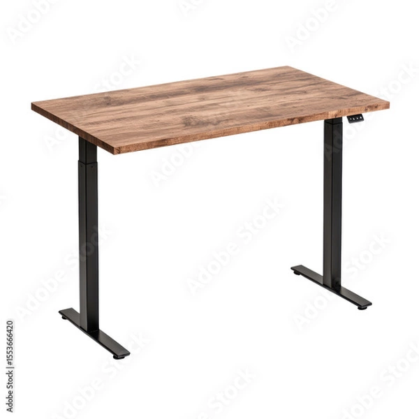 Fototapeta Minimalist single square desk with clean wooden surface and slim metal legs, ideal for modern home office setups on transparent background