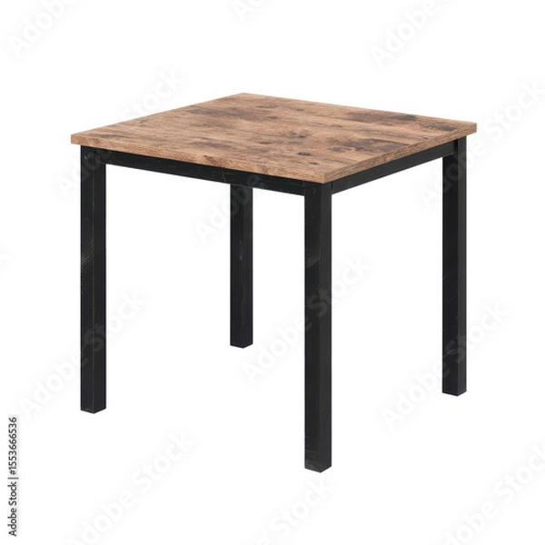 Fototapeta Minimalist single square desk with sleek metal legs and wooden top, perfect for home office or study space on transparent background