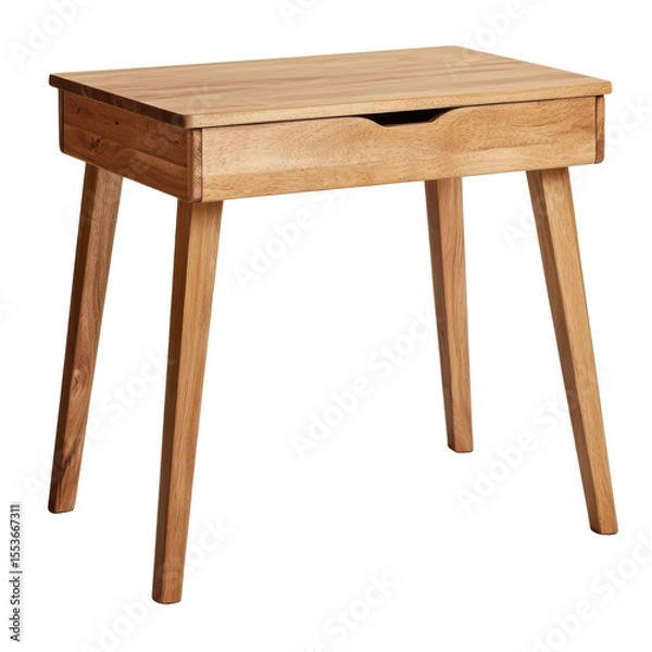 Fototapeta Scandinavian-style square desk made of light wood, featuring a single drawer on transparent background