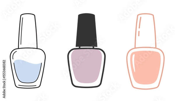 Fototapeta Nail polish bottle icon set in minimal line and color styles