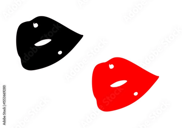 Fototapeta Two stylized lips, one black and one red, arranged artistically against a white background, creating a bold visual contrast.