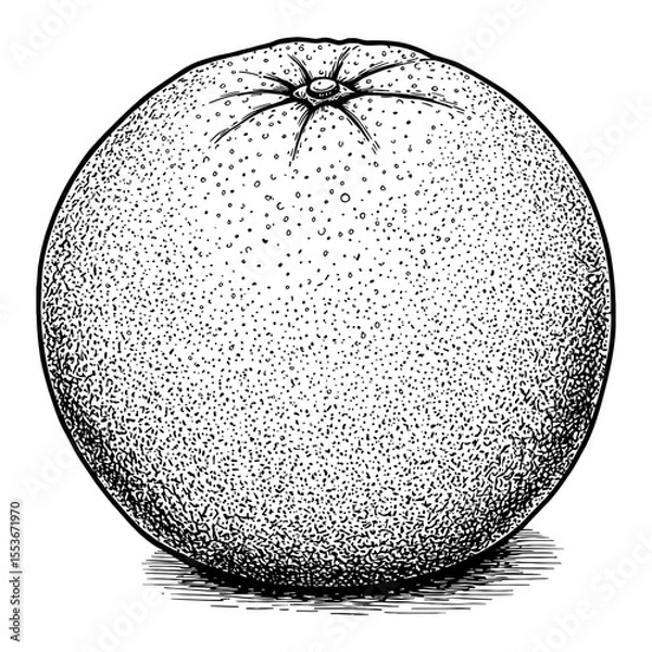 Fototapeta A Whole Orange Fruit Black and White Outline Line Art Drawing Vintage Engraving Style Isolated Object