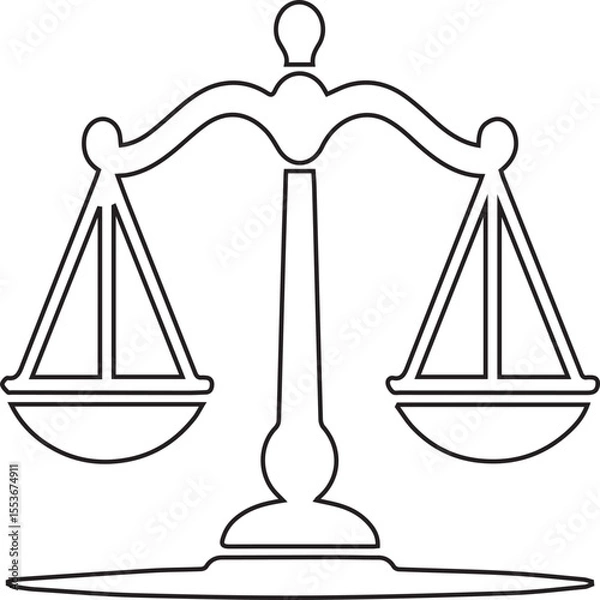 Fototapeta Vector illustration of a balance scale with black editable stroke on transparent background ideal for legal icons, justice system graphics, law firm branding, infographics, and business concepts