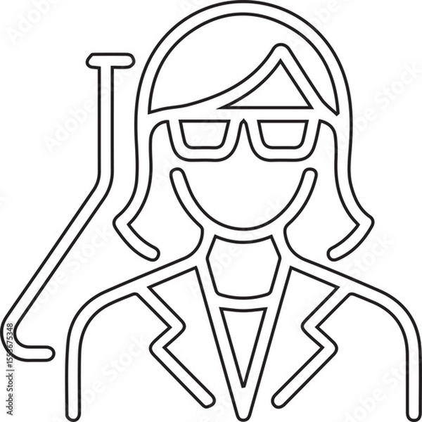 Fototapeta Vector illustration of a female scientist with black editable stroke on transparent background ideal for STEM education, medical infographics, science presentations, and professional scientific design