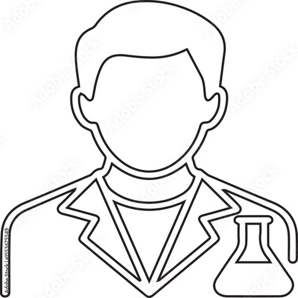 Fototapeta Vector illustration of a male scientist with black editable stroke on transparent background ideal for STEM education, medical infographics, scientific presentations, research visuals, and professiona