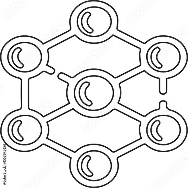 Fototapeta Vector illustration of molecules with black editable stroke on transparent background ideal for scientific visuals, chemistry education, medical infographics, technology designs, and research presenta