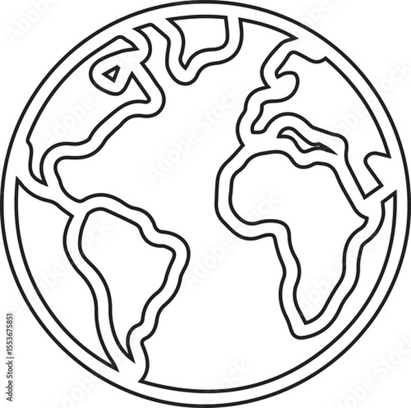 Fototapeta Vector illustration of planet Earth with black editable stroke on transparent background ideal for global concepts, environmental projects, geography education, sustainability visuals, and digital des