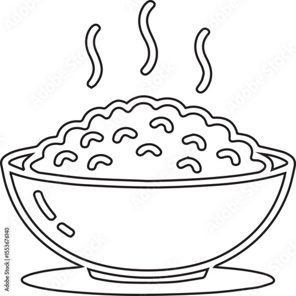 Fototapeta Vector illustration of a rice bowl with black editable stroke on transparent background ideal for food packaging, culinary designs, restaurant menus, Asian cuisine visuals, and healthy meal graphics