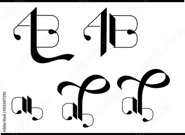 Obraz A and B Overlapped Letter Logo – Stylish AB Emblem in Calligraphy Style