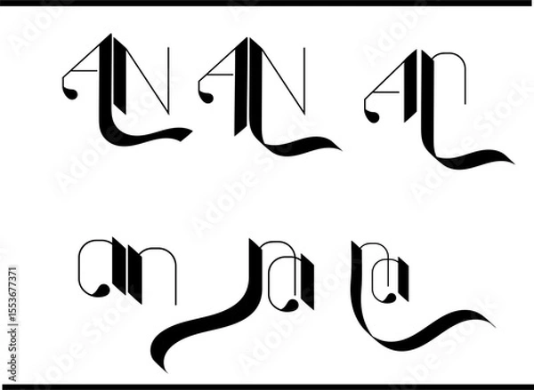 Obraz AN Calligraphic Logo – Decorative A+N Letter Monogram for Business Identity