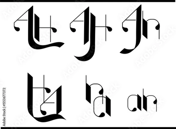 Obraz AH Calligraphy Logo – Elegant A and H Interlocked Monogram Emblem Design