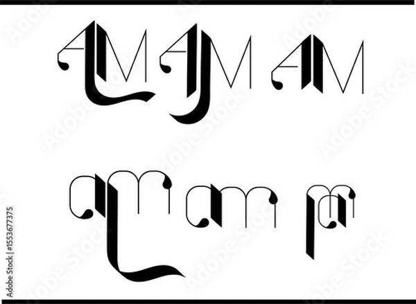 Obraz AM Calligraphy Logo – Elegant A and M Interlocked Monogram Emblem Design