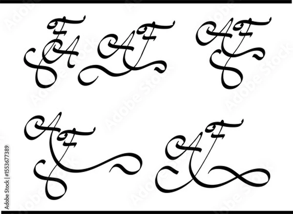 Obraz Elegant FA Alphabet Logo – Interlocked F and A Letters in Vintage Calligraphy