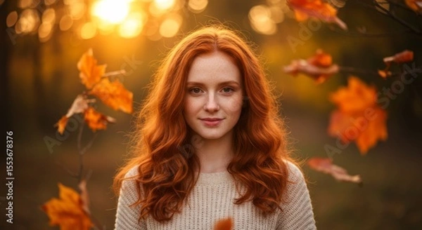 Obraz Peaceful fall portrait in the forest with golden natural light.

