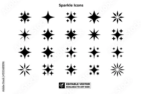 Obraz A collection of twenty five different black star icons arranged on a light background in a grid pattern