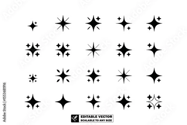 Obraz A collection of twenty five different black star icons arranged on a light background in a grid pattern