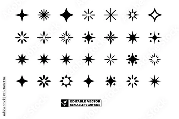 Obraz A collection of twenty four different black star shapes arranged on a light gray background in a grid pattern
