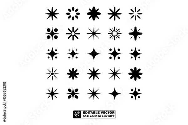 Obraz A collection of twenty four different black star shapes arranged on a light gray background in a grid pattern
