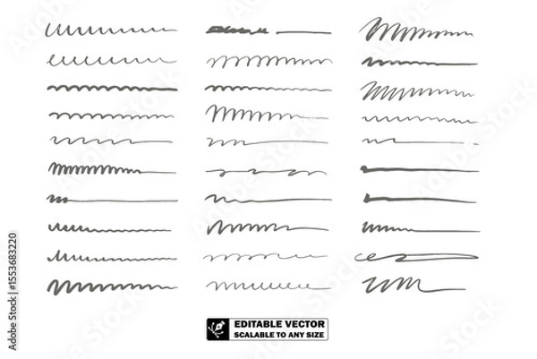 Obraz Collection of black ink squiggles and lines arranged in a grid pattern on a white background surface