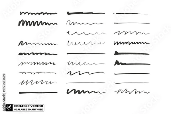 Obraz Collection of black ink squiggles and lines arranged in a grid pattern on a white background surface