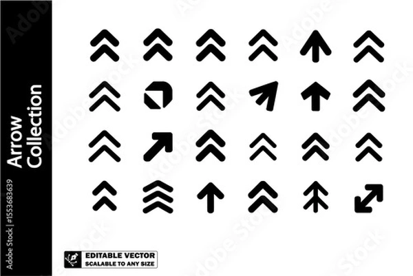 Obraz A collection of various black arrow icons pointing in different directions on a white background