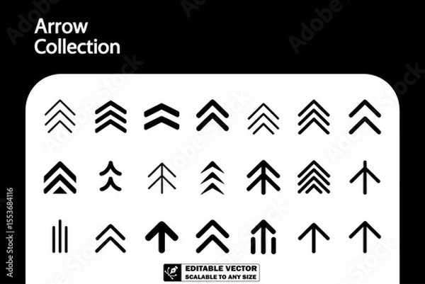 Obraz A collection of various black arrow icons pointing in different directions on a white background plain image