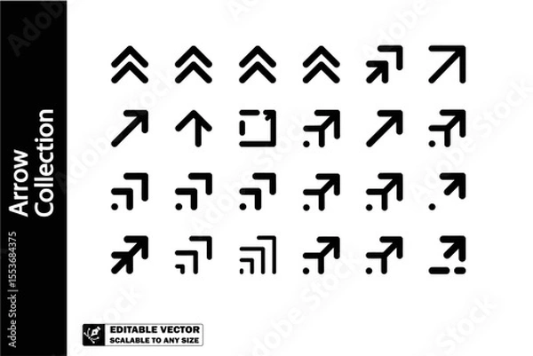 Obraz A collection of various black arrow icons pointing in different directions on a white background plain image