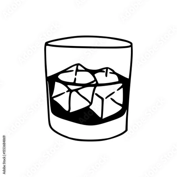 Fototapeta whiskey glass with ice cubes - refreshing drink