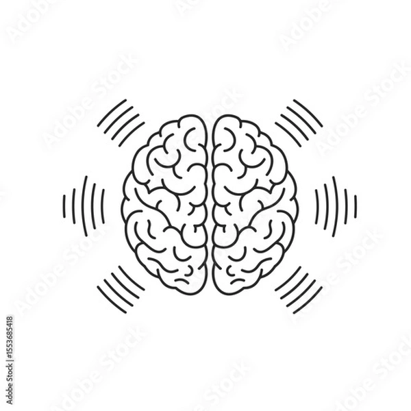 Fototapeta Brain line icon with vibration waves for mental health and wellness