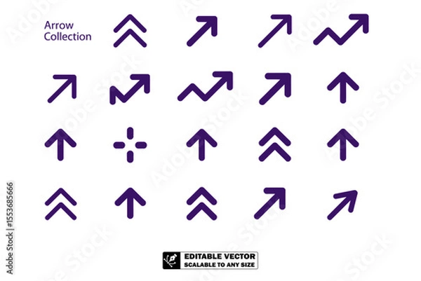 Obraz A collection of various black arrow icons pointing in different directions on a white background