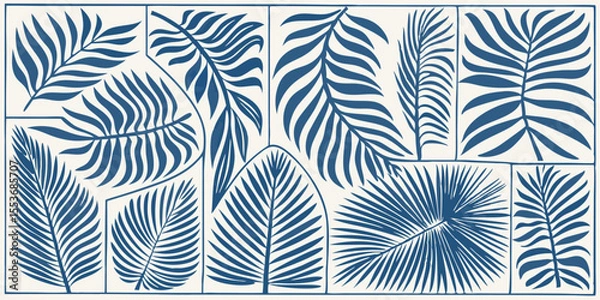Fototapeta Blue Tropical Palm Leaves Pattern Design