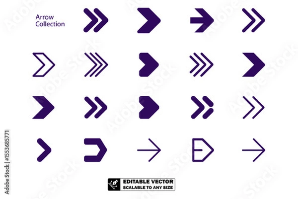 Obraz A collection of various black arrow icons pointing in different directions on a white background