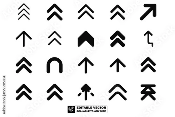 Obraz A collection of various black arrow icons pointing in different directions on a white background