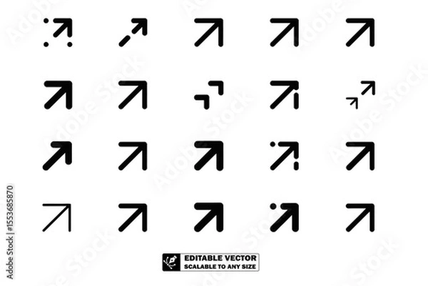 Obraz A collection of various black arrow icons pointing in different directions on a white background