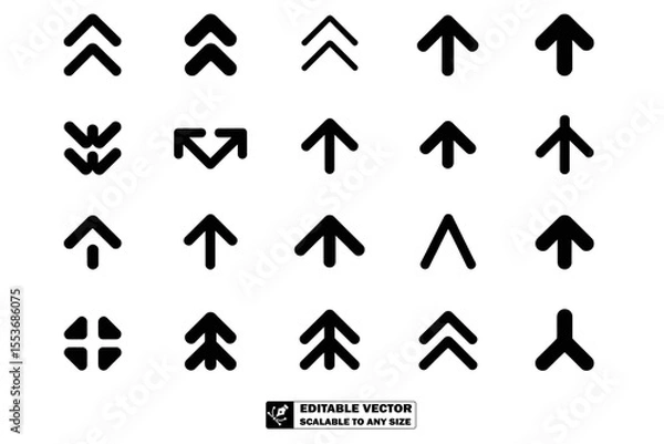 Obraz A collection of various black arrow icons pointing in different directions on a white background