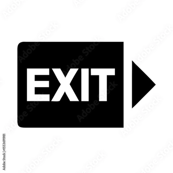 Fototapeta Minimalist black outline vector icon of an emergency exit door with an arrow, symbolizing evacuation, safety, and exit routes. Clean design on a transparent background