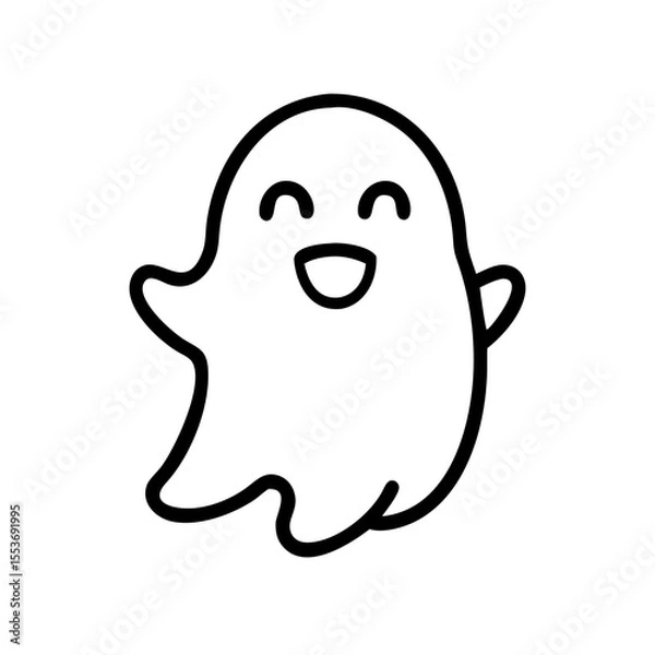 Fototapeta Minimalist black outline vector icon of a cute ghost, symbolizing Halloween, fun spookiness, and festive spirit