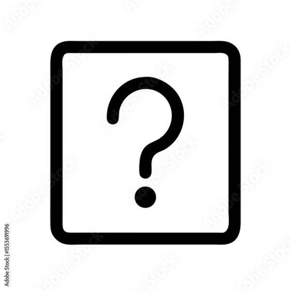 Fototapeta Minimalist black outline vector icon of a question mark inside a square, symbolizing help, inquiry, and information. Clean design on a transparent background