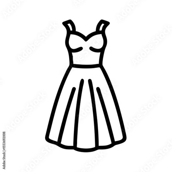 Fototapeta Minimalist black outline vector icon of an elegant dress, symbolizing fashion, style. Clean design on a transparent background