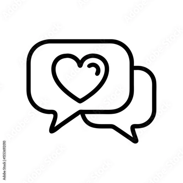 Fototapeta Minimalist black outline vector icon of a chat bubble with a heart inside, symbolizing love, communication, and Valentine's Day messages. Clean design on a transparent background