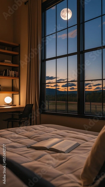 Obraz AI generator image of luxurious master room, Living room filled with furniture and fire place in front of large window interior deign with elegant color