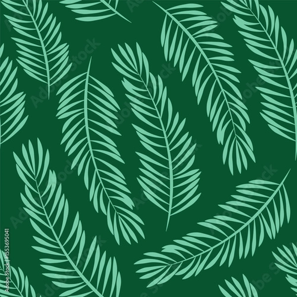 Fototapeta Seamless pattern of flat simple green fir tree branches on green background