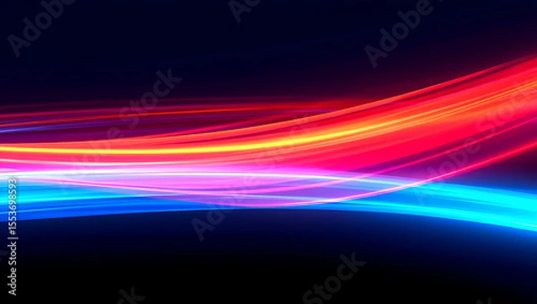 Fototapeta Abstract Vibrant Neon Waves:  Dynamic Red, Pink, and Blue Light Streaks on Black Background.